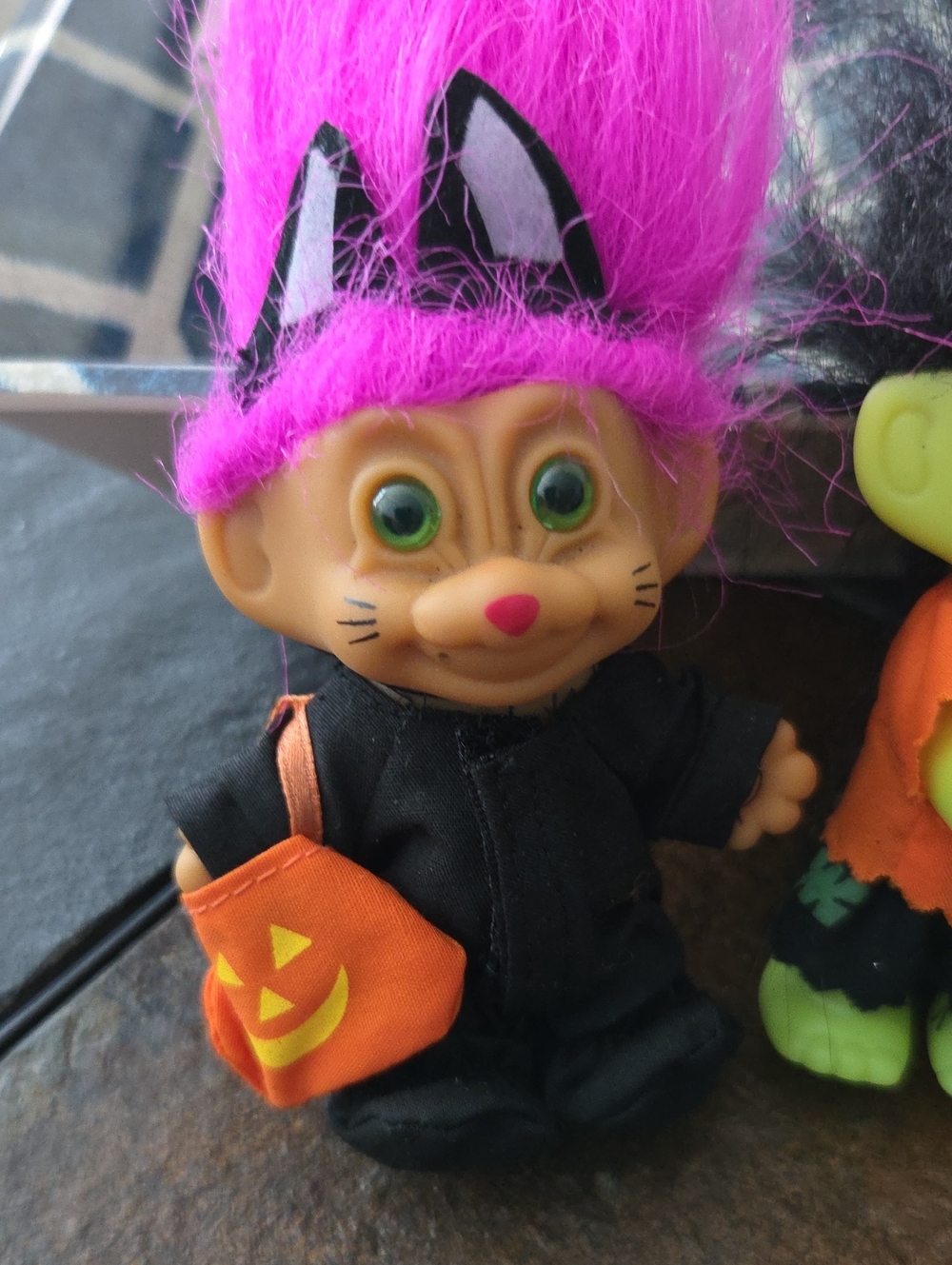4 Vintage Original Halloween Troll Doll Set with Orange, Pink, Black/Green Hair